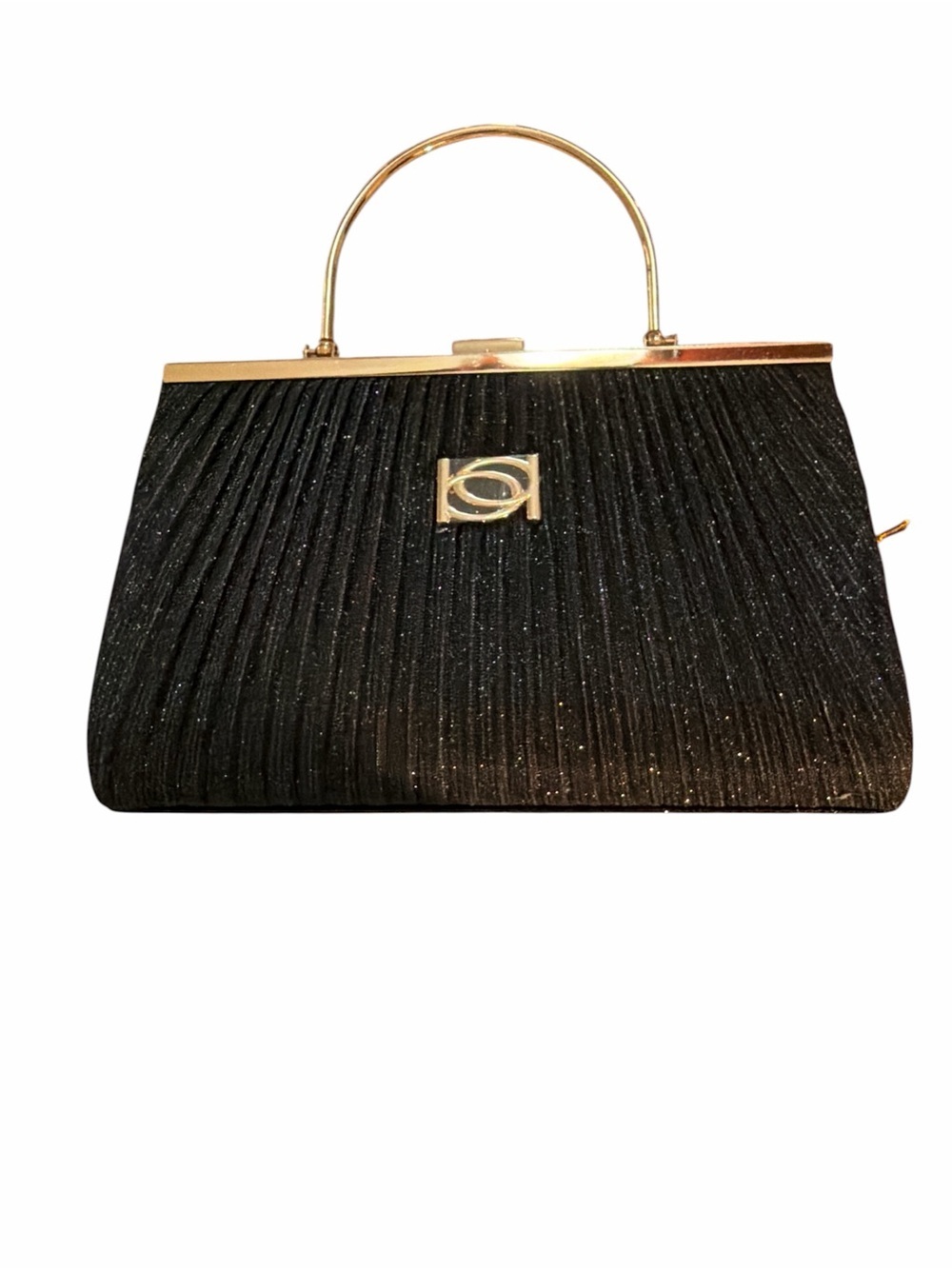 Bebe Classic Black Pleated Evening Handbag with Gold Handle NWT MSRP $89